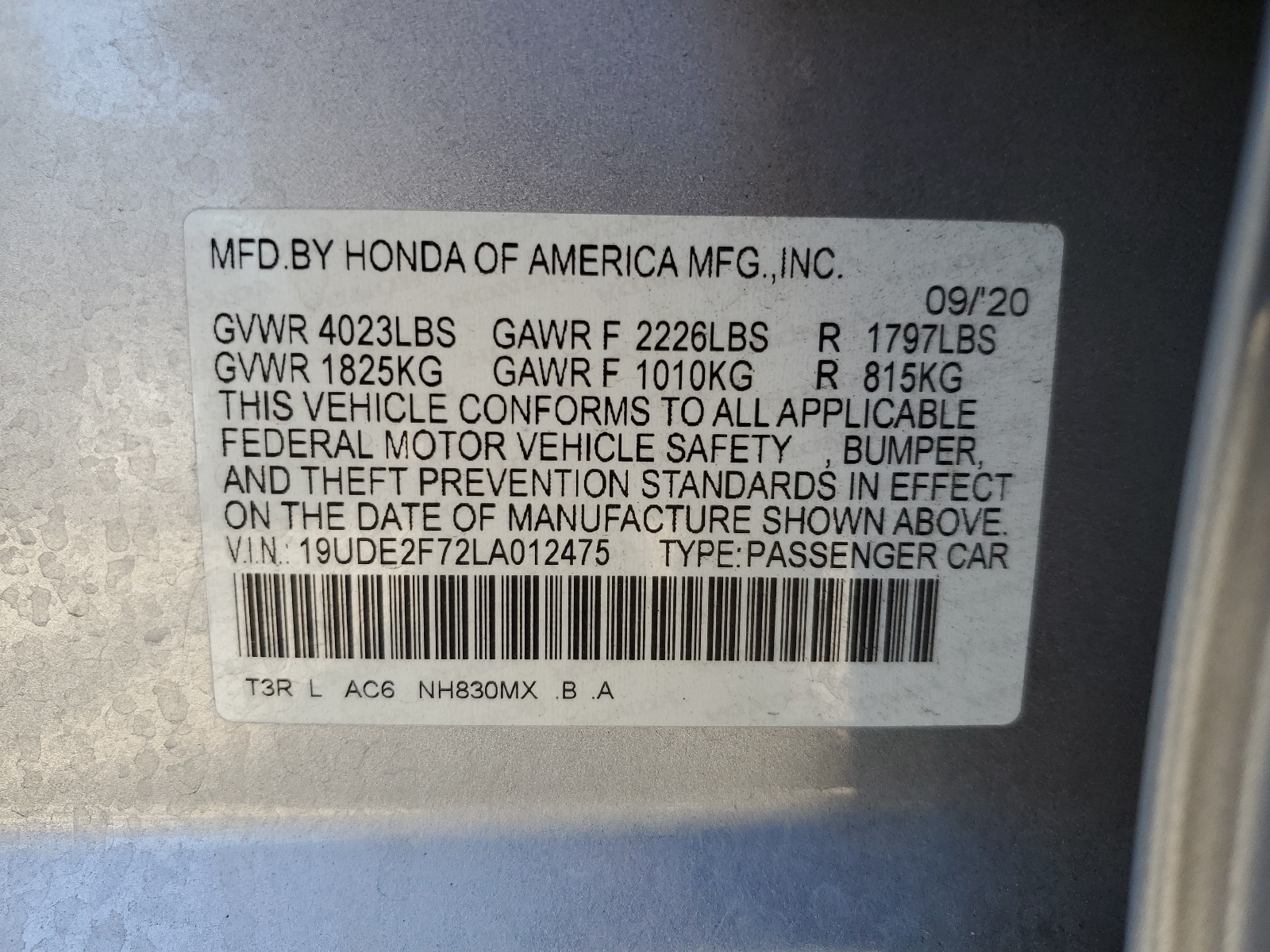 19UDE2F72LA012475 2020 Acura Ilx Premium