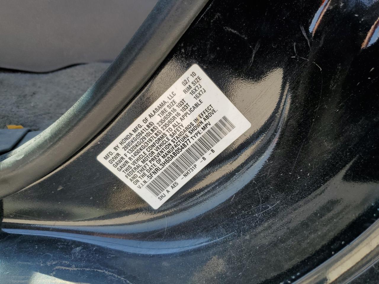 2010 Honda Odyssey Exl VIN: 5FNRL3H60AB054877 Lot: 65858324