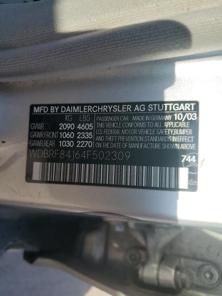 2004 Mercedes-Benz C 320 4Matic VIN: WDBRF84J64F502309 Lot: 68493654