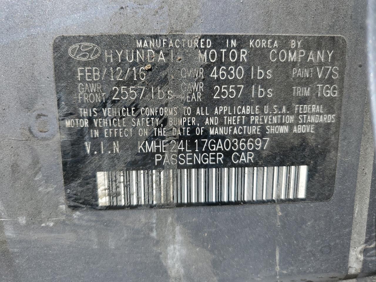 2016 Hyundai Sonata Hybrid VIN: KMHE24L17GA036697 Lot: 68581774