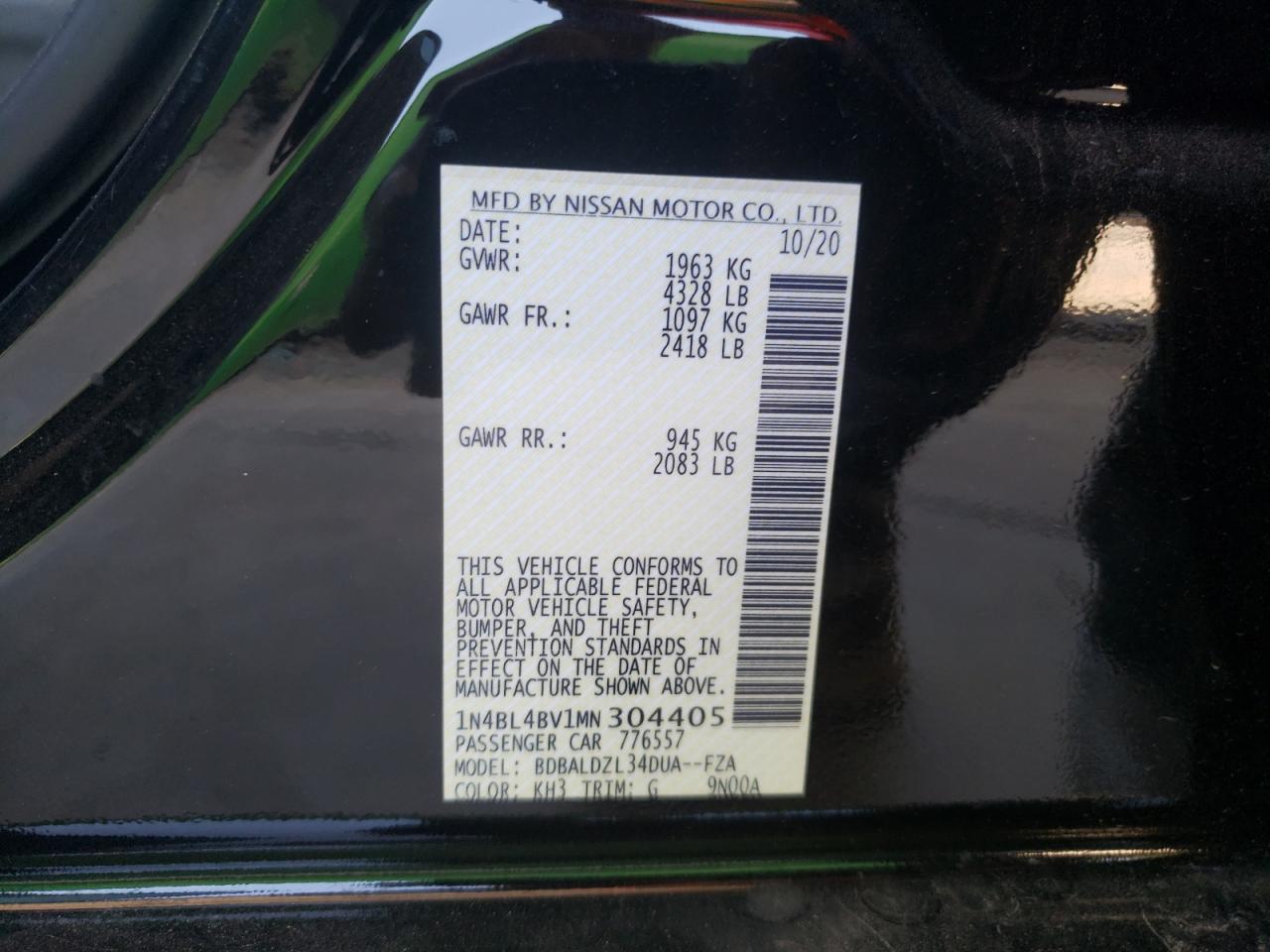 2021 Nissan Altima S VIN: 1N4BL4BV1MN304405 Lot: 68929194