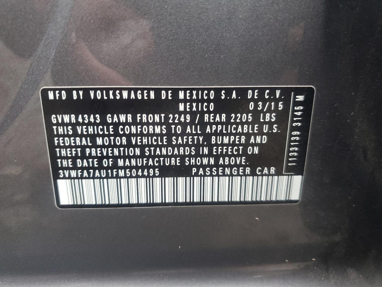 3VWFA7AU1FM504495 2015 Volkswagen Golf Sportwagen Tdi S