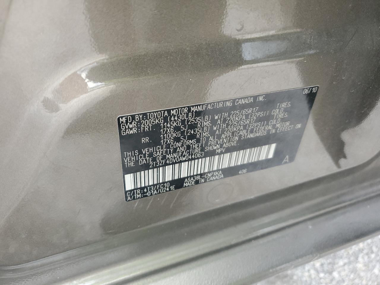 2010 Toyota Rav4 VIN: 2T3ZF4DV0AW044063 Lot: 68294634