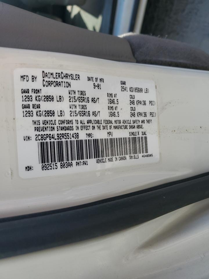 2002 Chrysler Town & Country Limited VIN: 2C8GP64L92R551438 Lot: 68943284