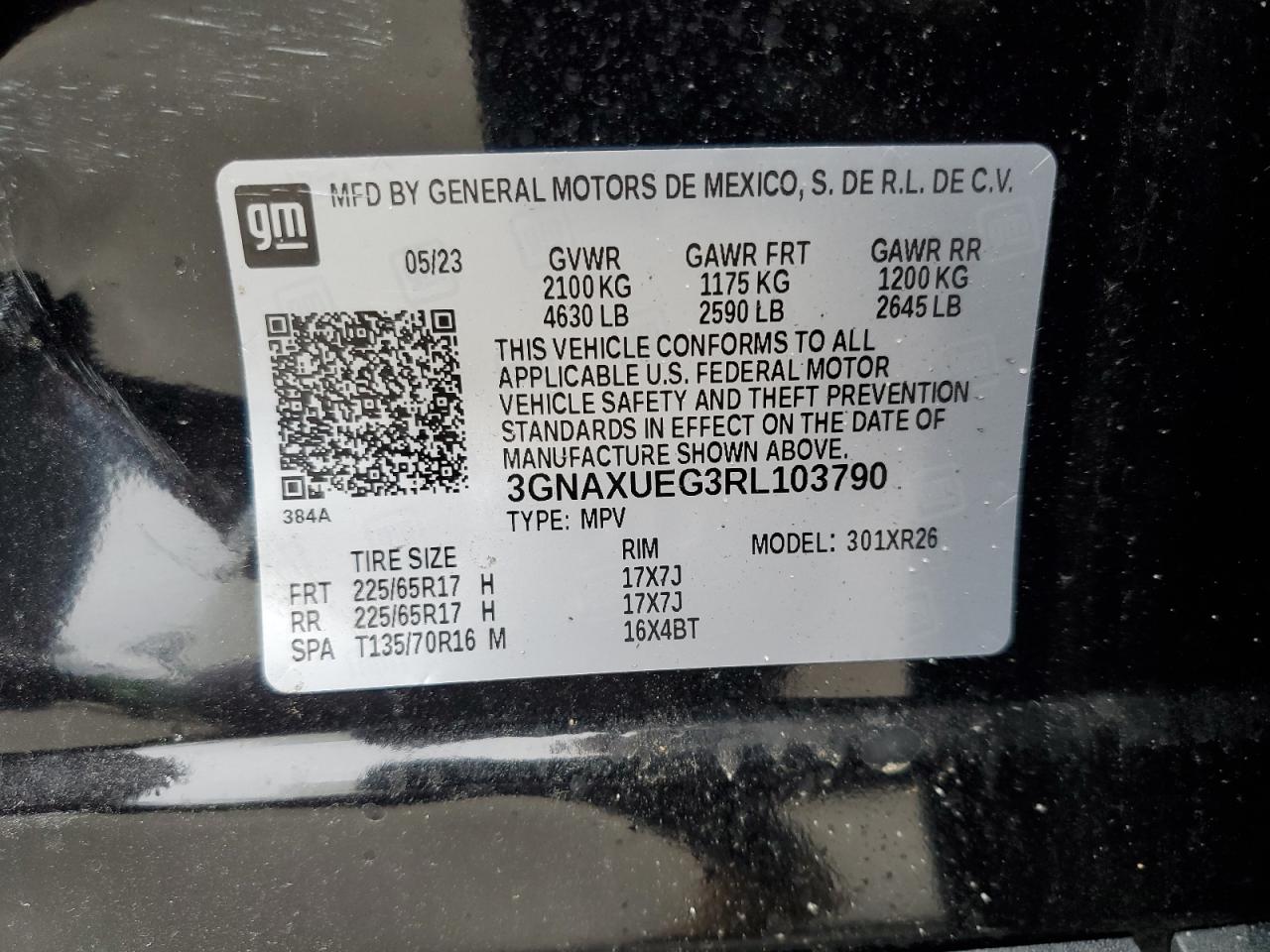 2024 Chevrolet Equinox Lt VIN: 3GNAXUEG3RL103790 Lot: 65397214