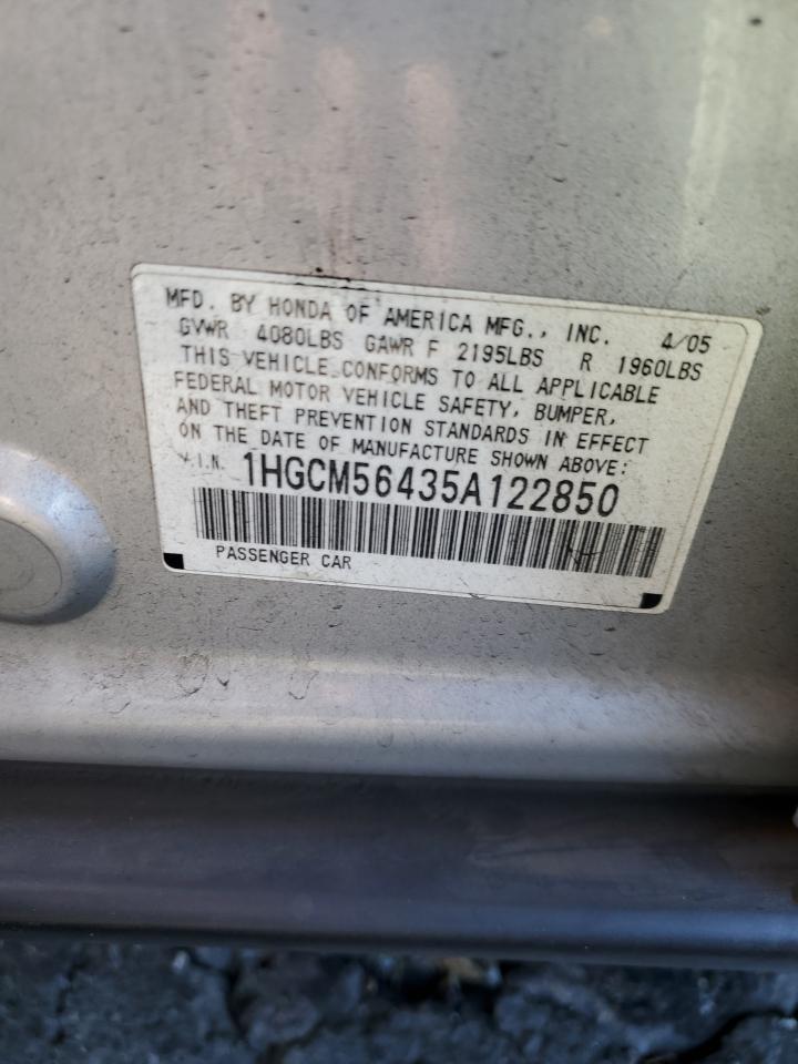 2005 Honda Accord Lx VIN: 1HGCM56435A122850 Lot: 67935734