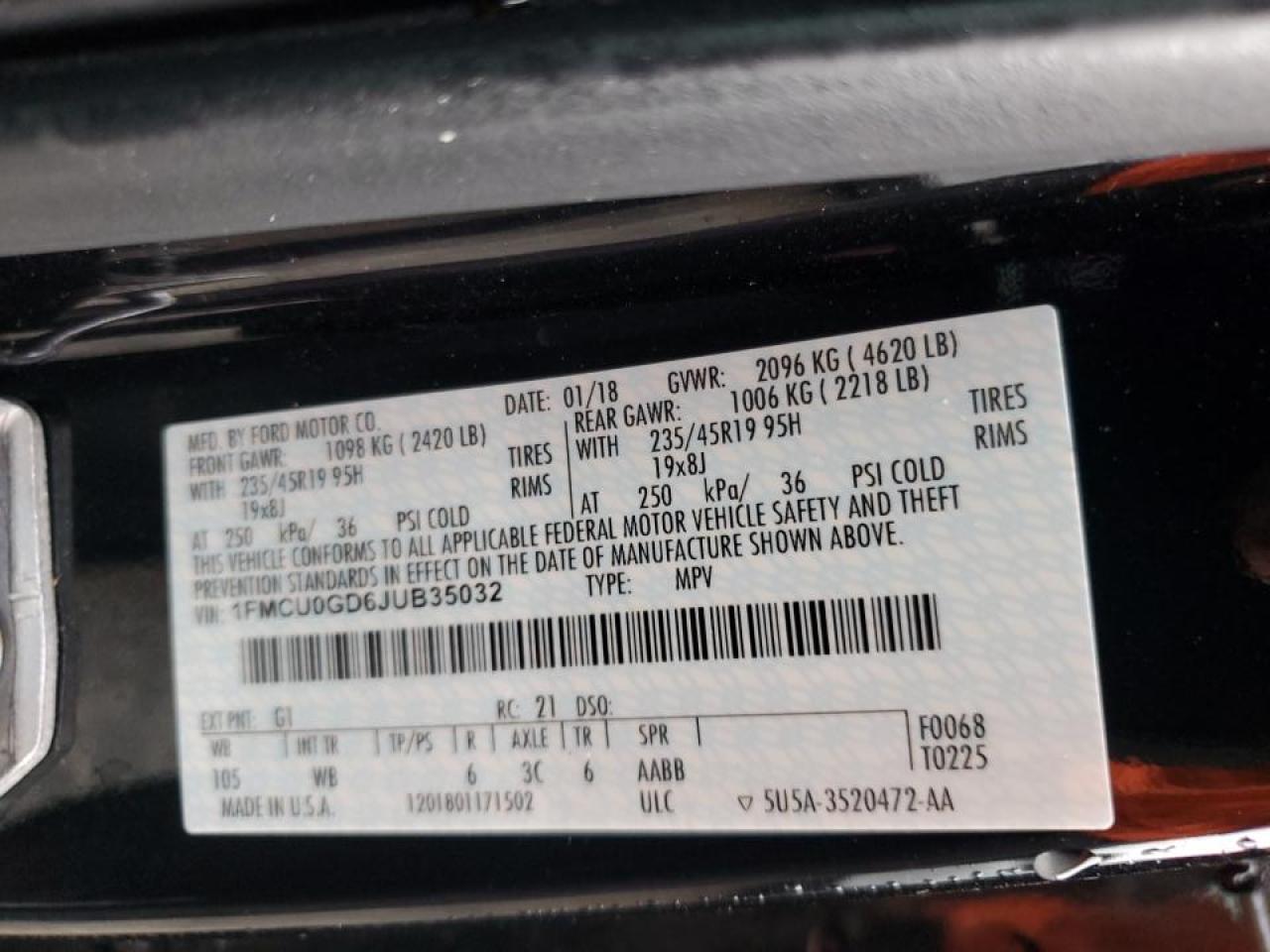 2018 Ford Escape Se VIN: 1FMCU0GD6JUB35032 Lot: 65438194