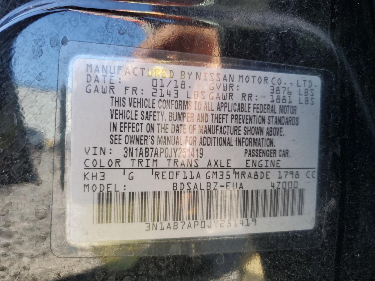 3N1AB7AP0JY251419 2018 Nissan Sentra S