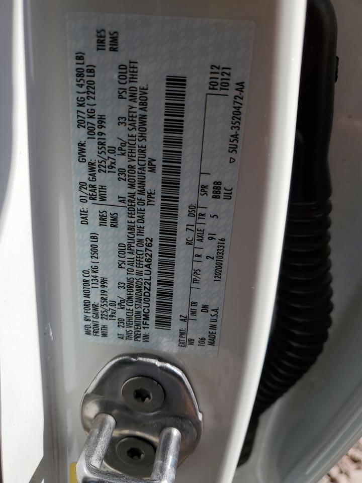 2020 Ford Escape Titanium VIN: 1FMCU0DZ2LUA62762 Lot: 66213584