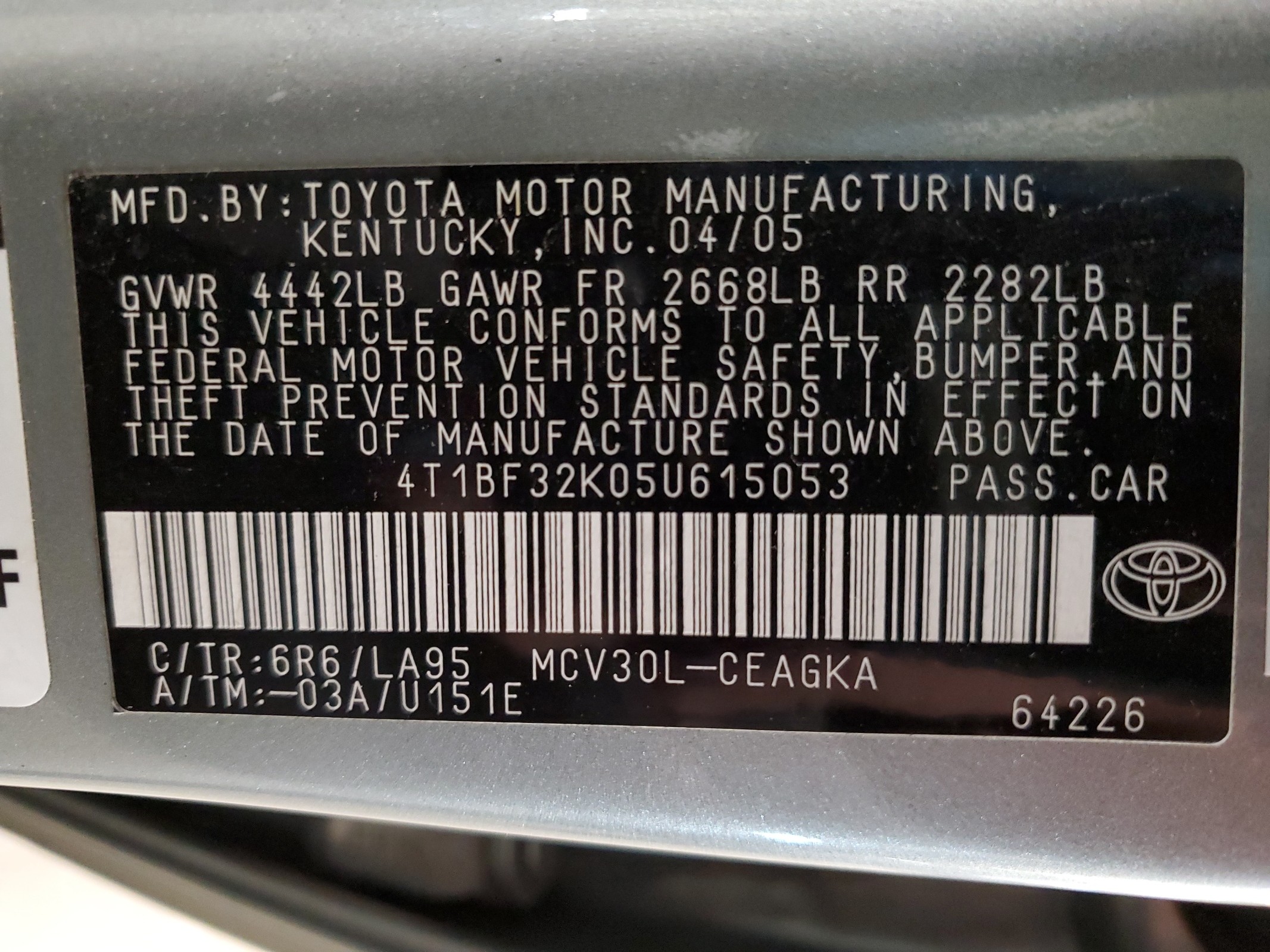 4T1BF32K05U615053 2005 Toyota Camry Le