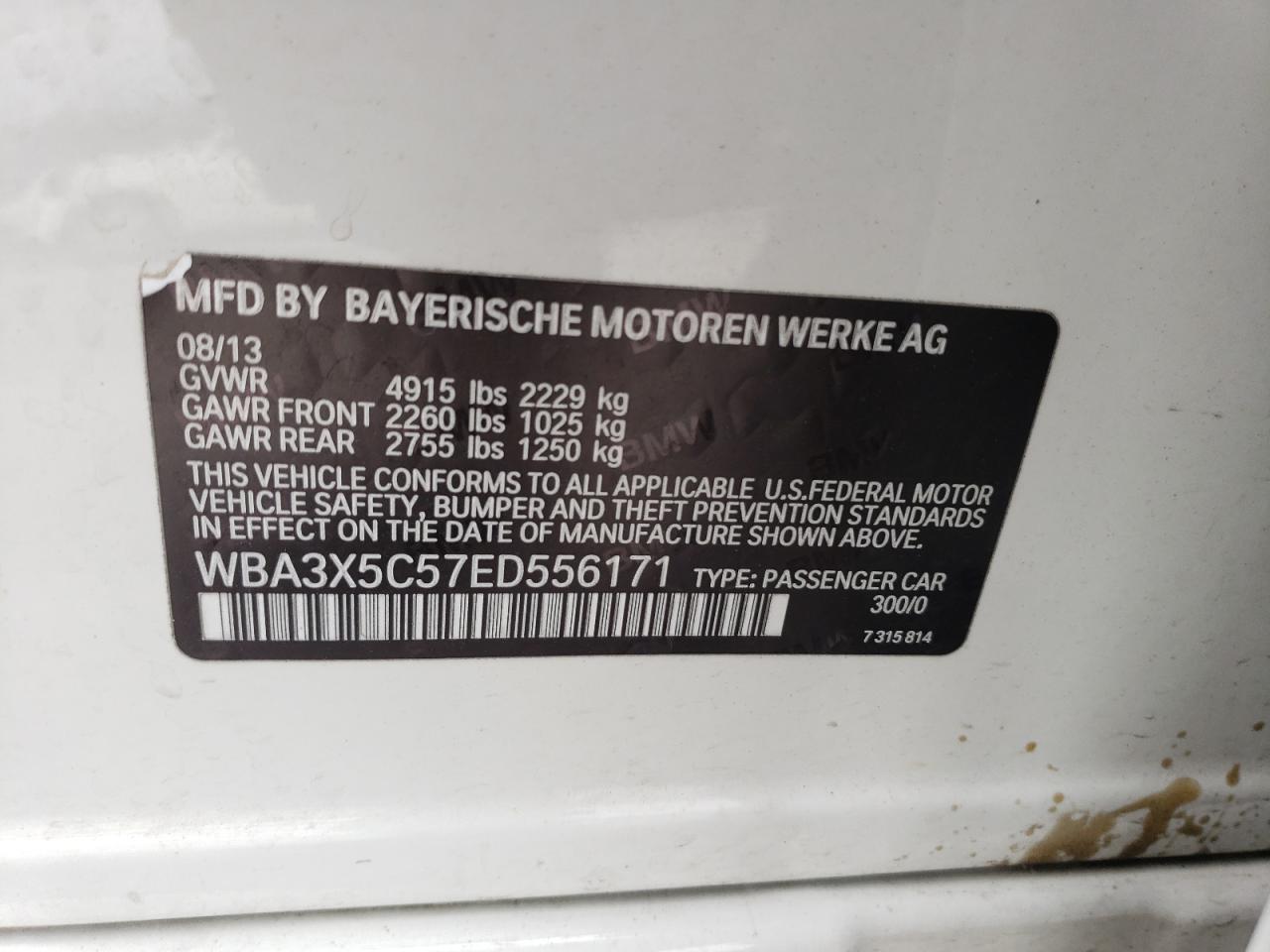 2014 BMW 328 Xigt VIN: WBA3X5C57ED556171 Lot: 66601234