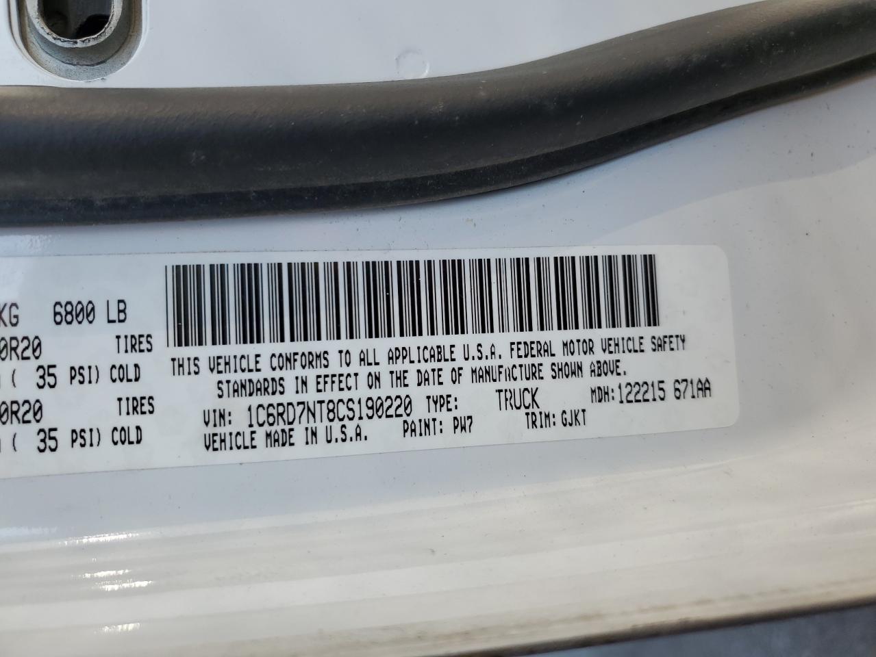 1C6RD7NT8CS190220 2012 Dodge Ram 1500 Laramie