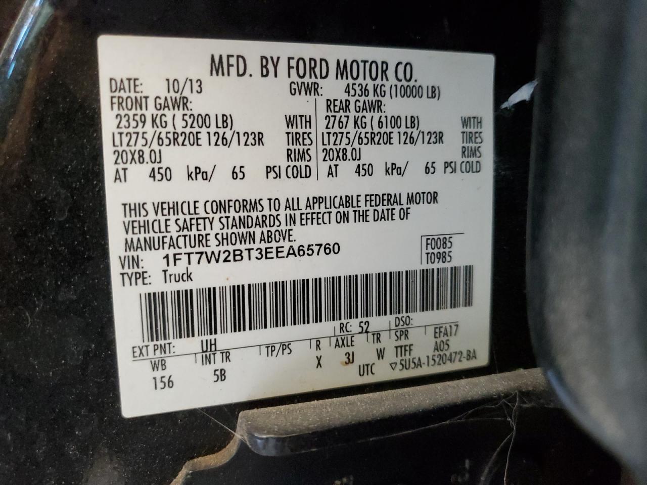 1FT7W2BT3EEA65760 2014 Ford F250 Super Duty