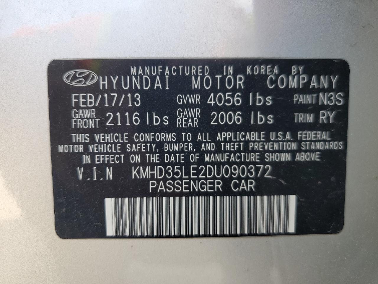 2013 Hyundai Elantra Gt VIN: KMHD35LE2DU090372 Lot: 67082024