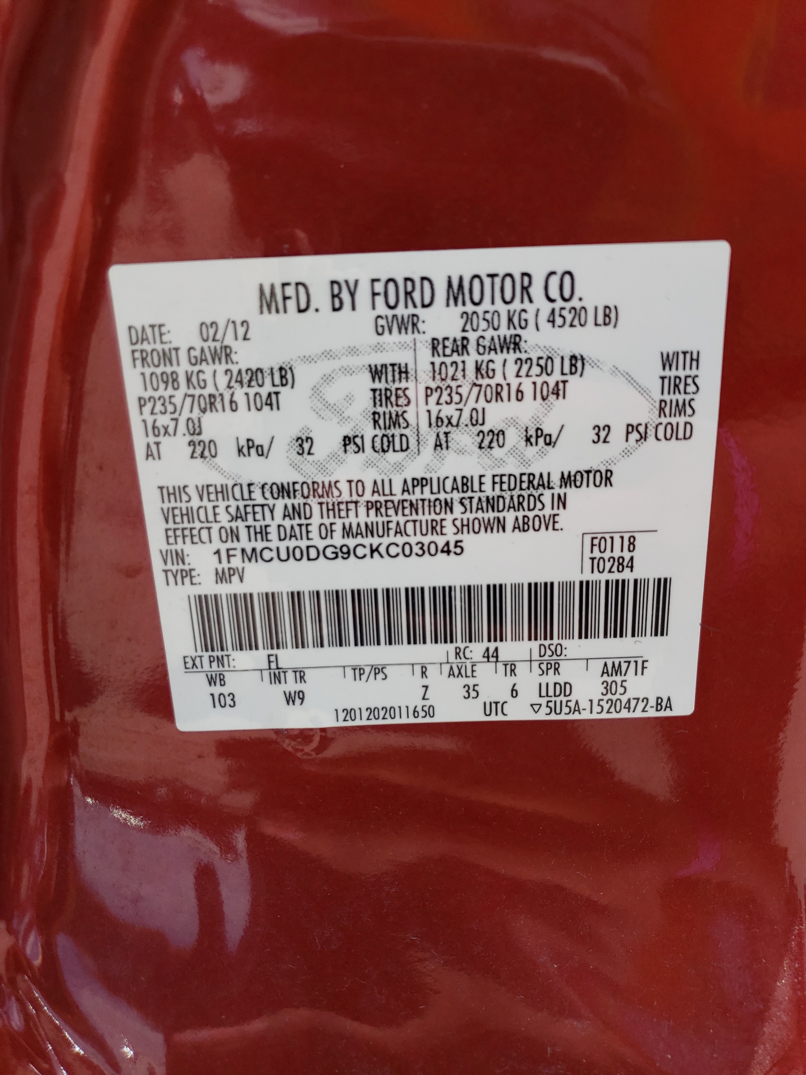 1FMCU0DG9CKC03045 2012 Ford Escape Xlt