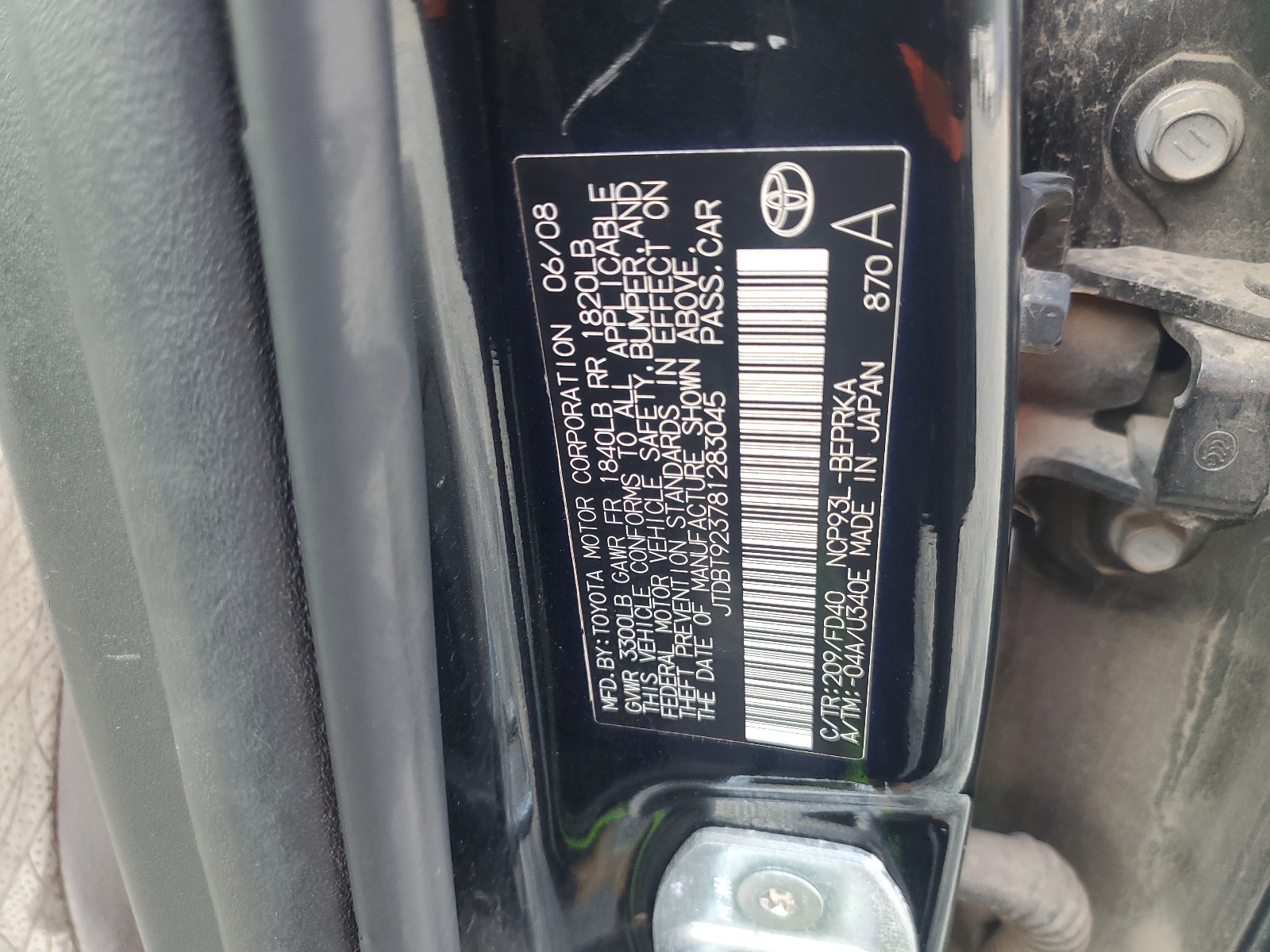 JTDBT923781283045 2008 Toyota Yaris