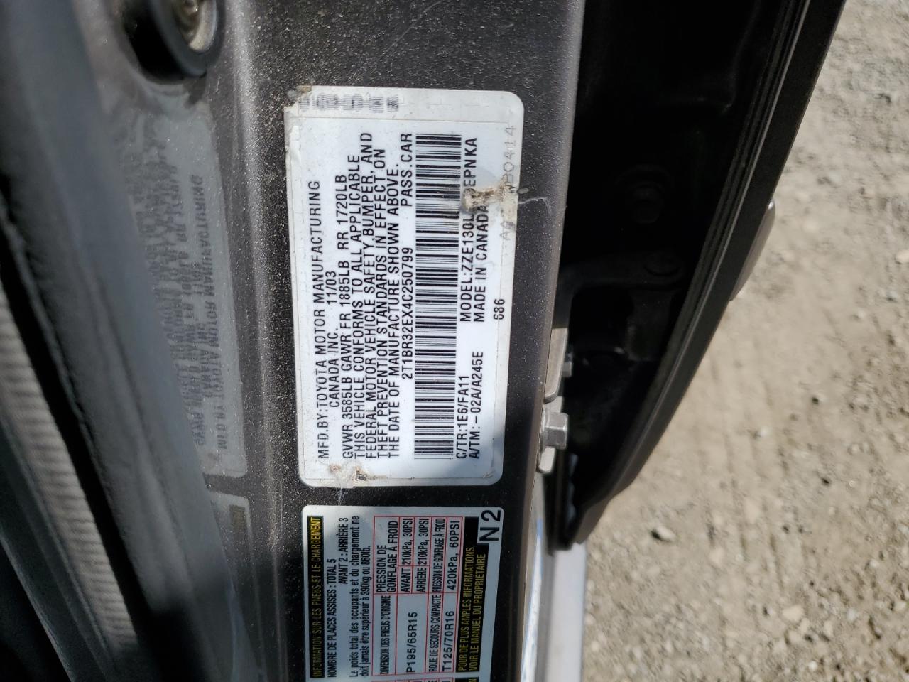 2004 Toyota Corolla Ce VIN: 2T1BR32EX4C250799 Lot: 67973324