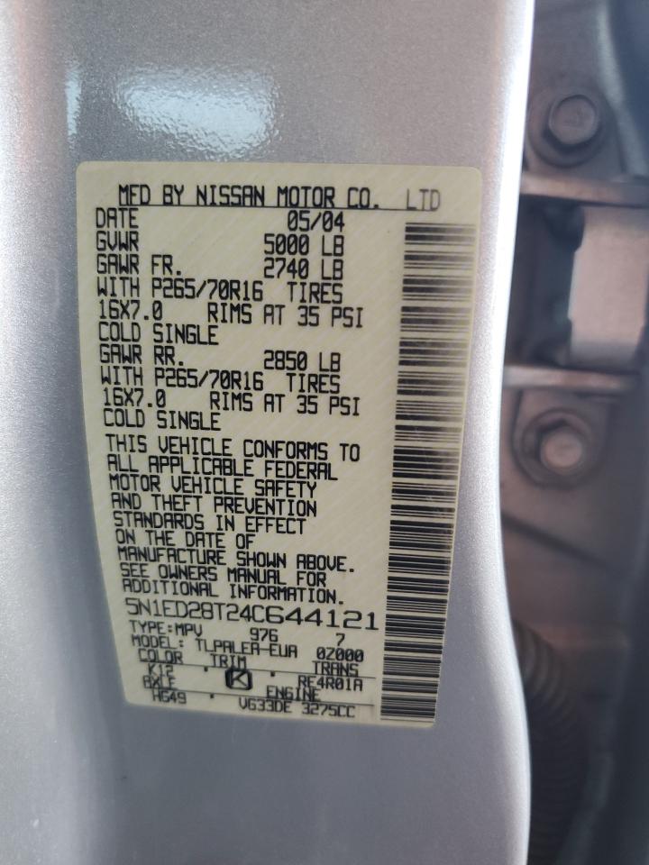 2004 Nissan Xterra Xe VIN: 5N1ED28T24C644121 Lot: 66990924