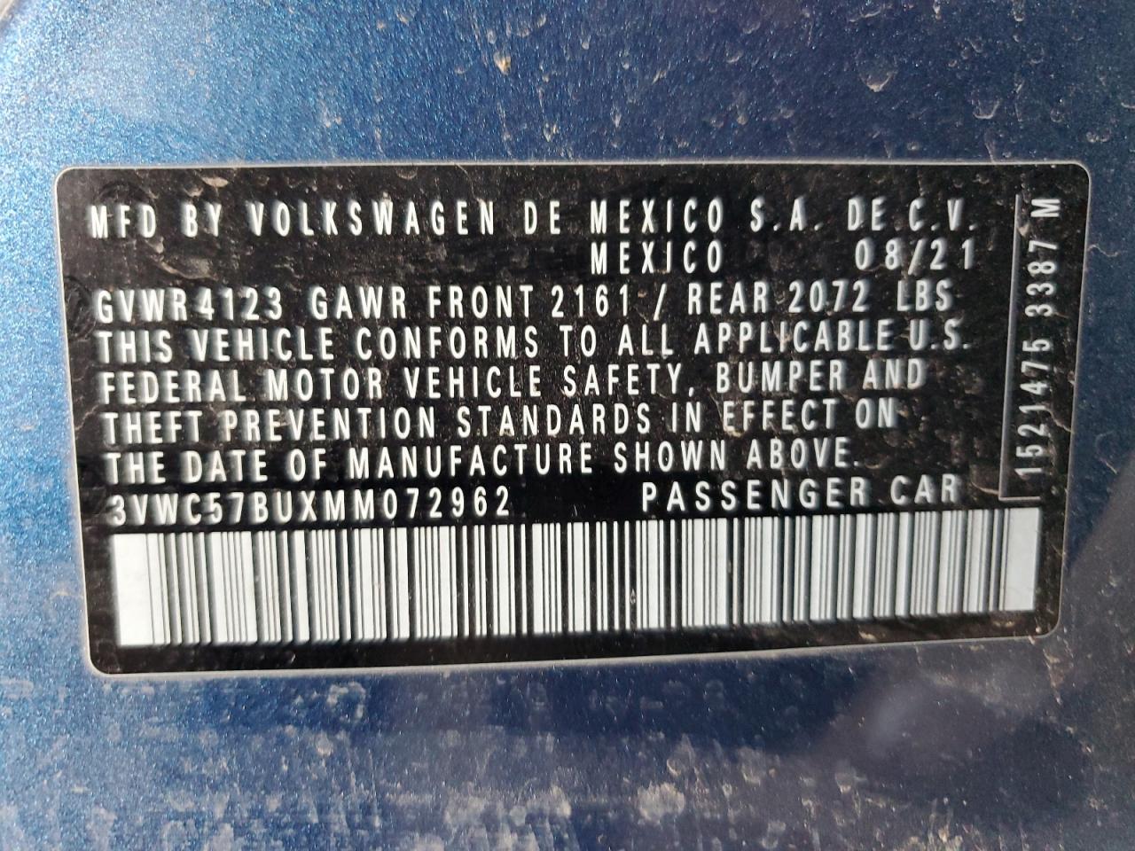2021 Volkswagen Jetta S VIN: 3VWC57BUXMM072962 Lot: 65625354