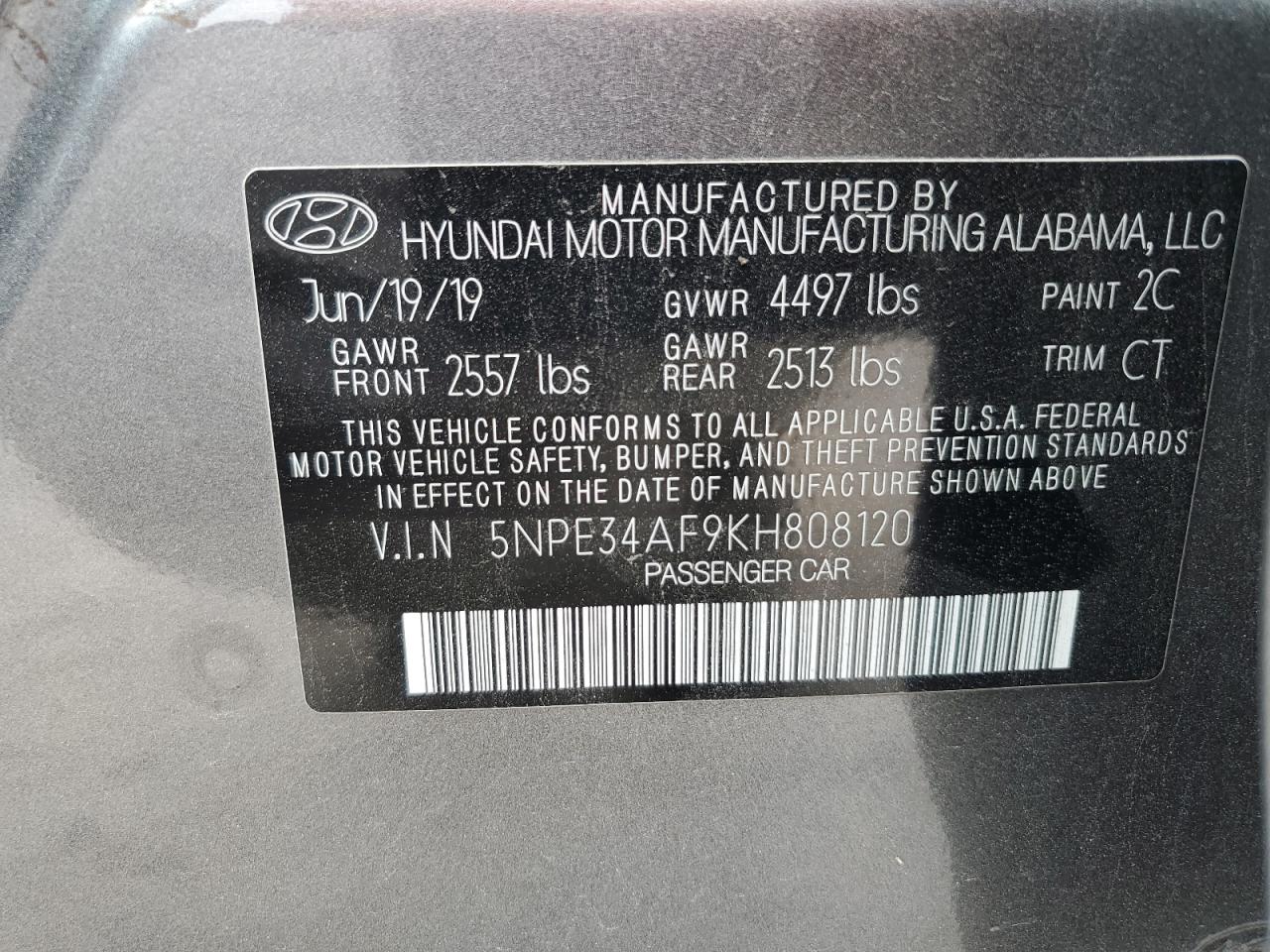 5NPE34AF9KH808120 2019 HYUNDAI SONATA - Image 12