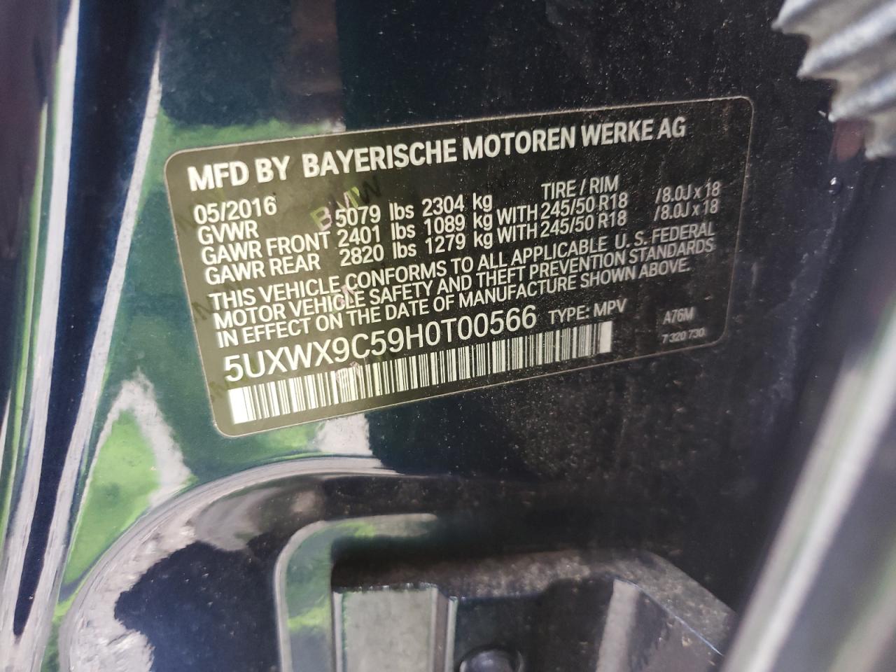 5UXWX9C59H0T00566 2017 BMW X3 xDrive28I