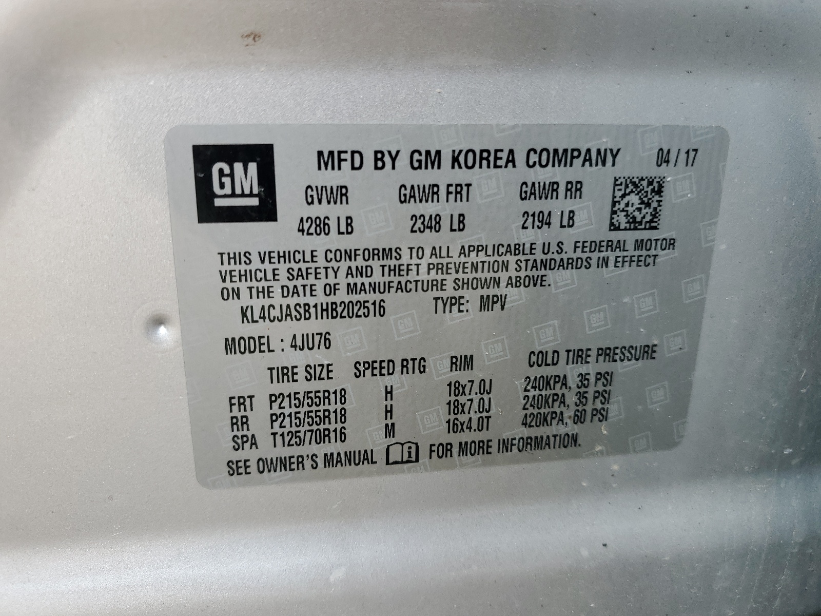 KL4CJASB1HB202516 2017 Buick Encore Preferred