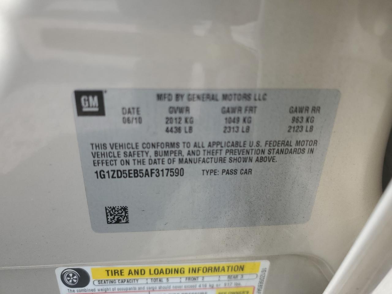 2010 Chevrolet Malibu 2Lt VIN: 1G1ZD5EB5AF317590 Lot: 67265094