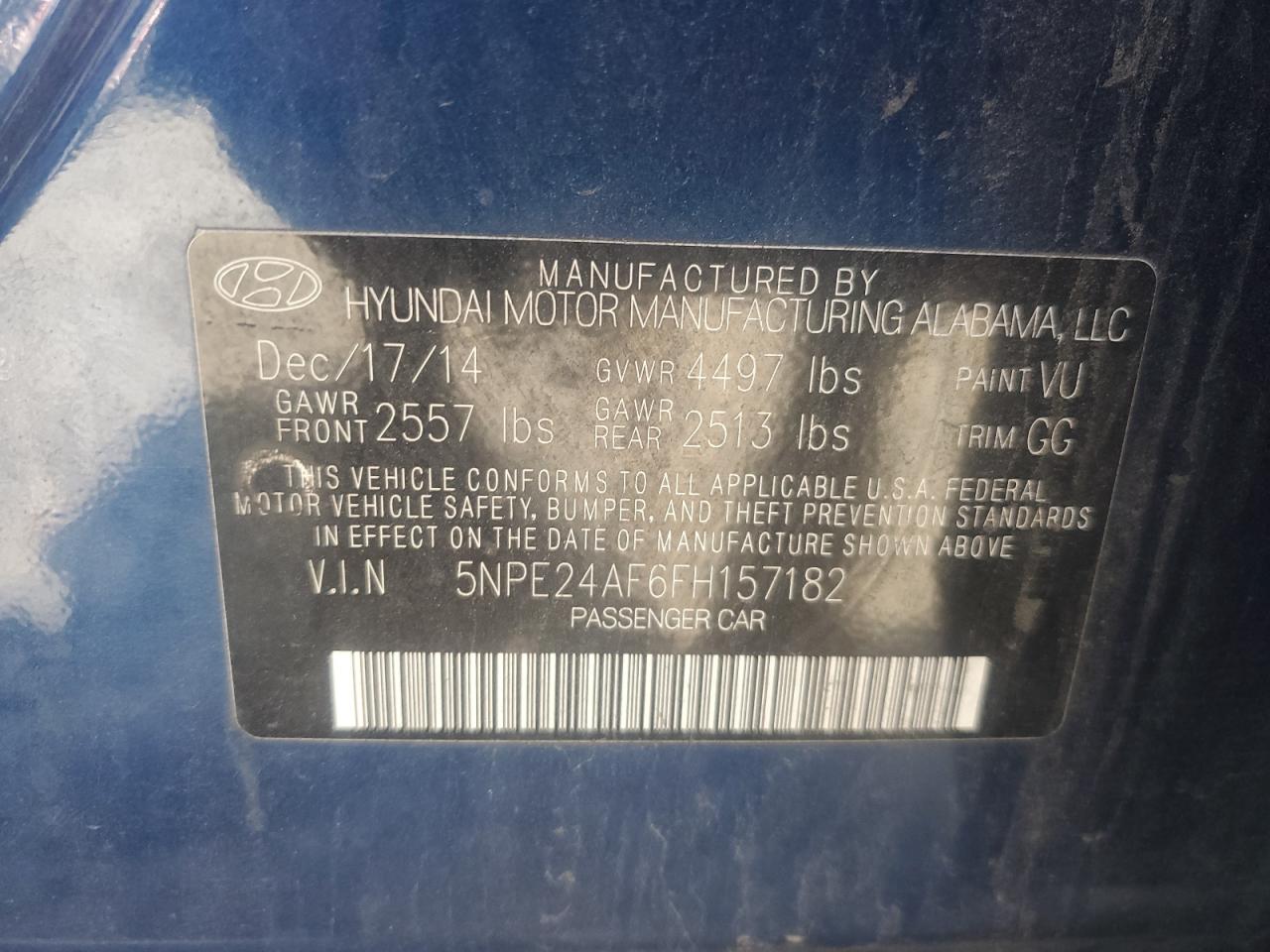 5NPE24AF6FH157182 2015 Hyundai Sonata Se