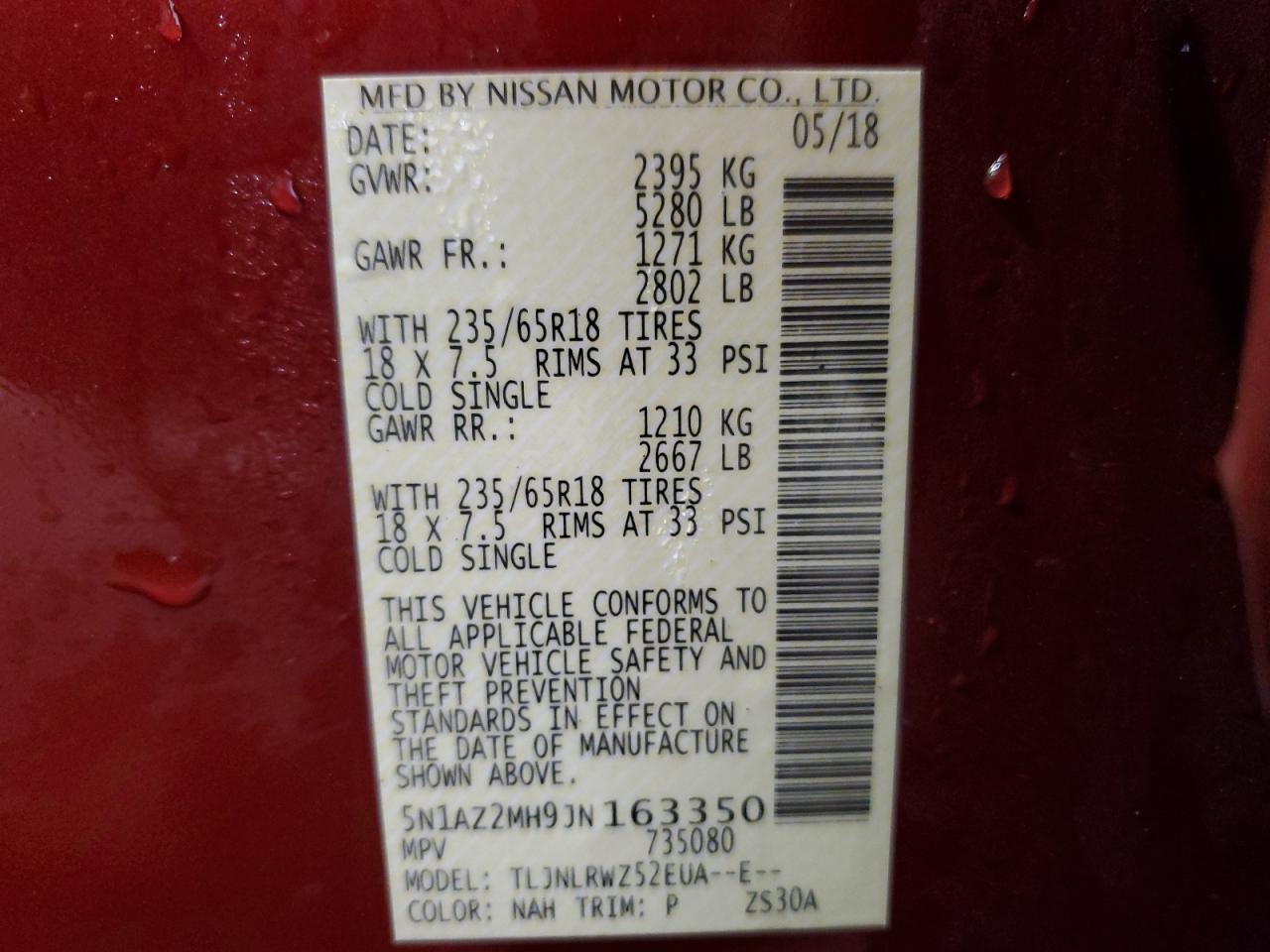 2018 Nissan Murano S VIN: 5N1AZ2MH9JN163350 Lot: 66289074