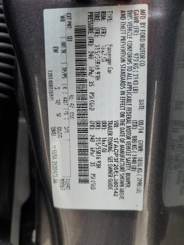 2014 Ford Focus Se VIN: 1FADP3F26EL380142 Lot: 66105724