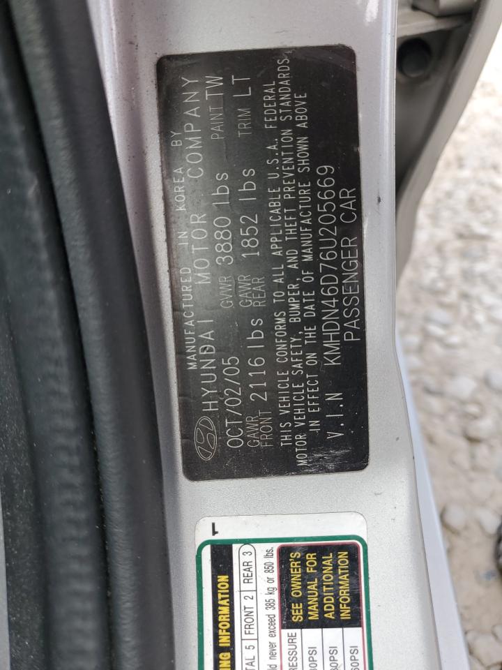 2006 Hyundai Elantra Gls VIN: KMHDN46D76U205669 Lot: 66369804