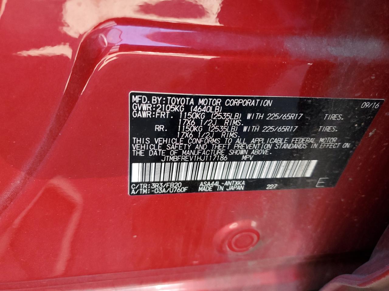 VIN JTMBFREV1HJ117186 2017 TOYOTA RAV4 no.14