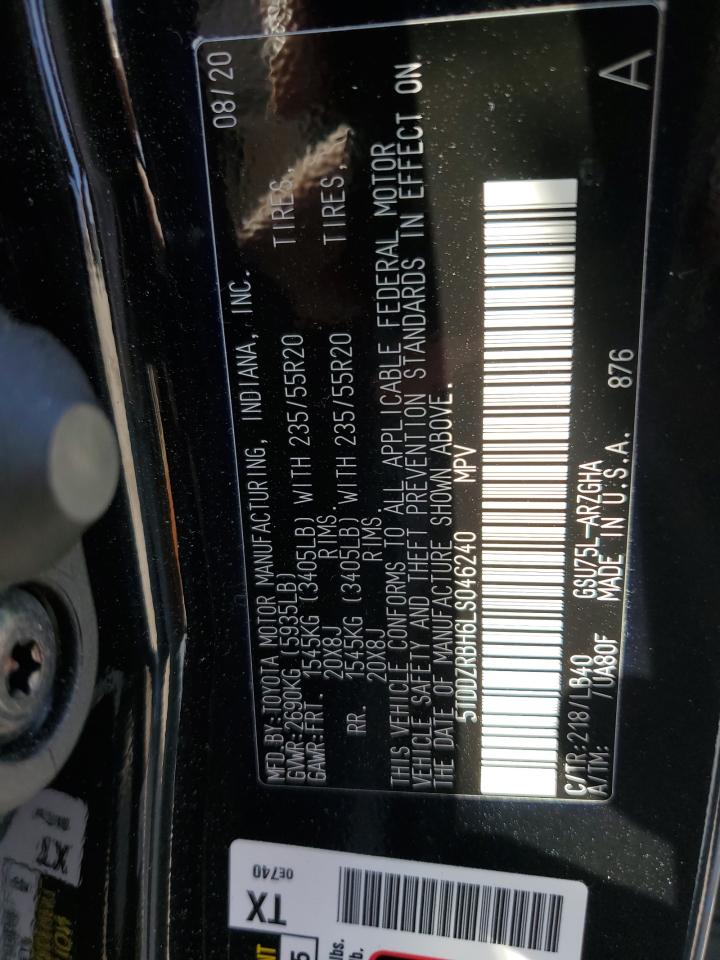 5TDDZRBH6LS046240 2020 TOYOTA HIGHLANDER - Image 12