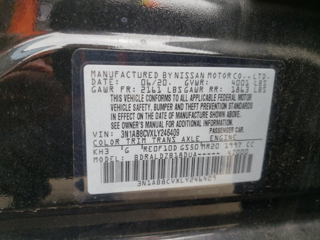 3N1AB8CVXLY246409 2020 Nissan Sentra Sv