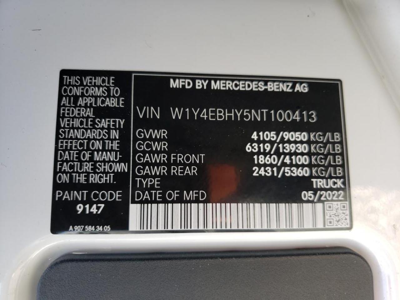 2022 Mercedes-Benz Sprinter 2500 VIN: W1Y4EBHY5NT100413 Lot: 68909264