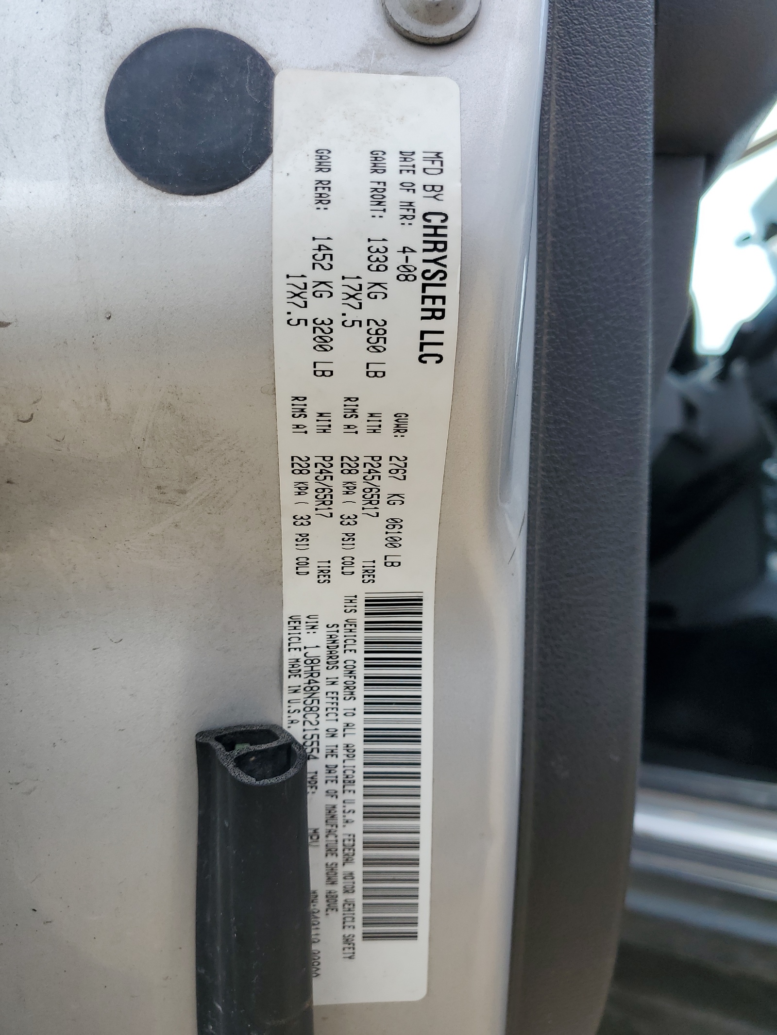 1J8HR48N58C215554 2008 Jeep Grand Cherokee Laredo