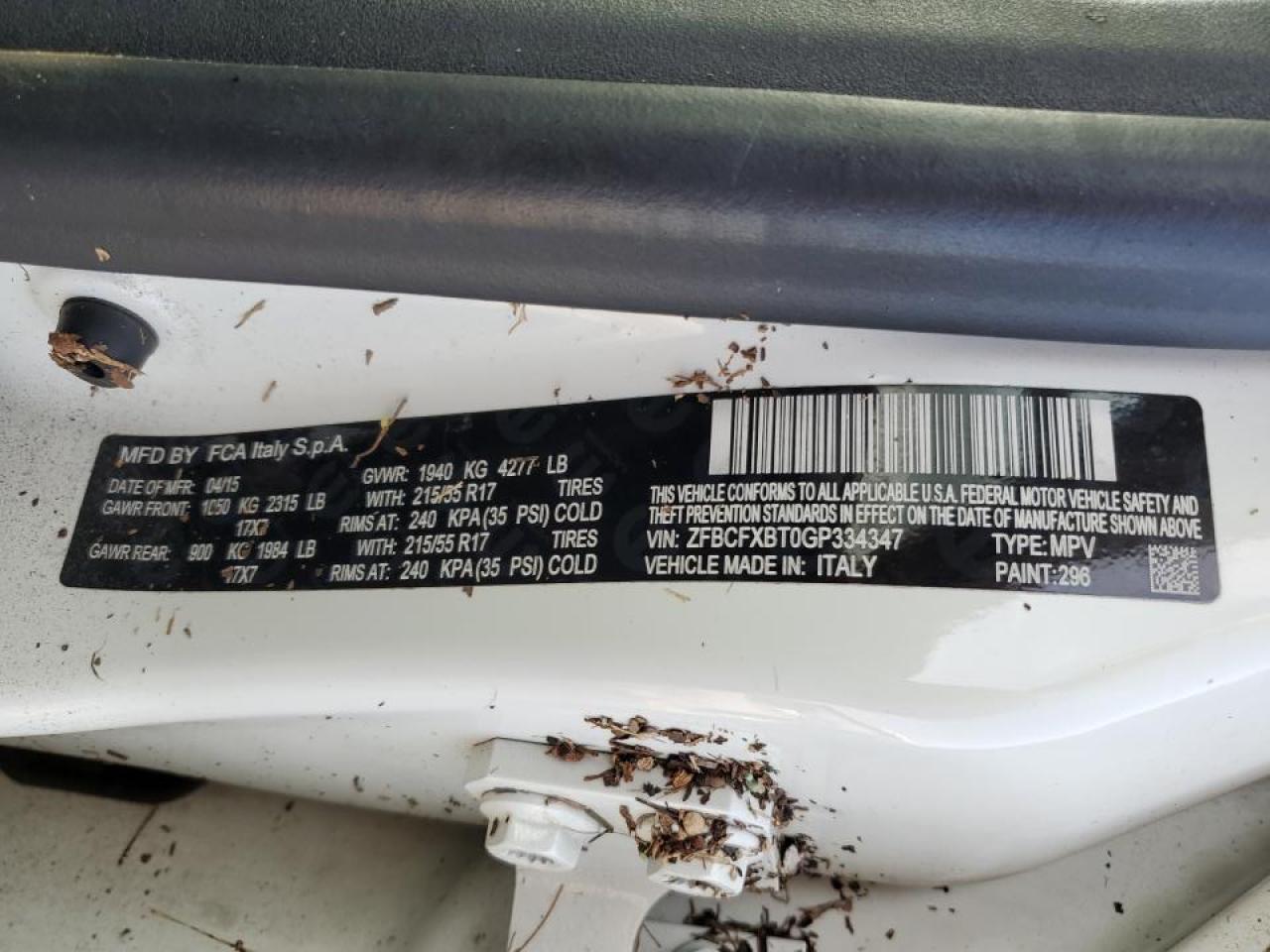 2016 Fiat 500X Easy VIN: ZFBCFXBT0GP334347 Lot: 66758934