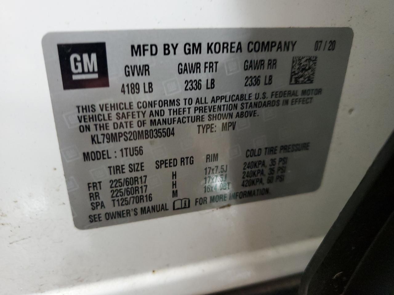 KL79MPS20MB035504 2021 Chevrolet Trailblazer Lt