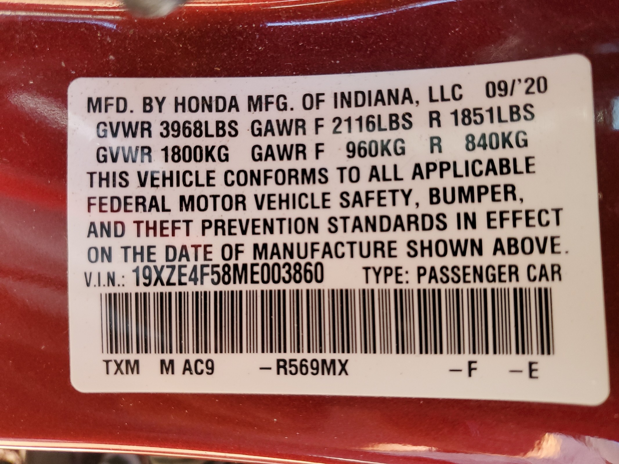 19XZE4F58ME003860 2021 Honda Insight Ex