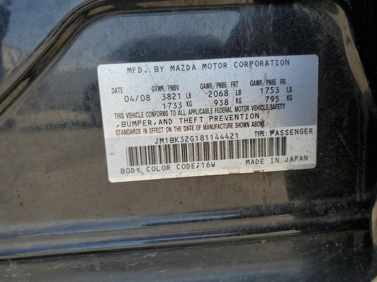 JM1BK32G181144421 2008 Mazda 3 I