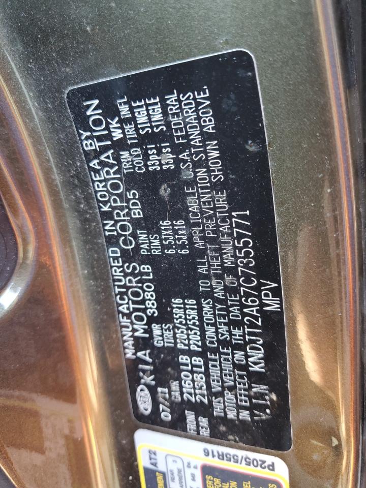 2012 Kia Soul + VIN: KNDJT2A67C7355771 Lot: 68647714