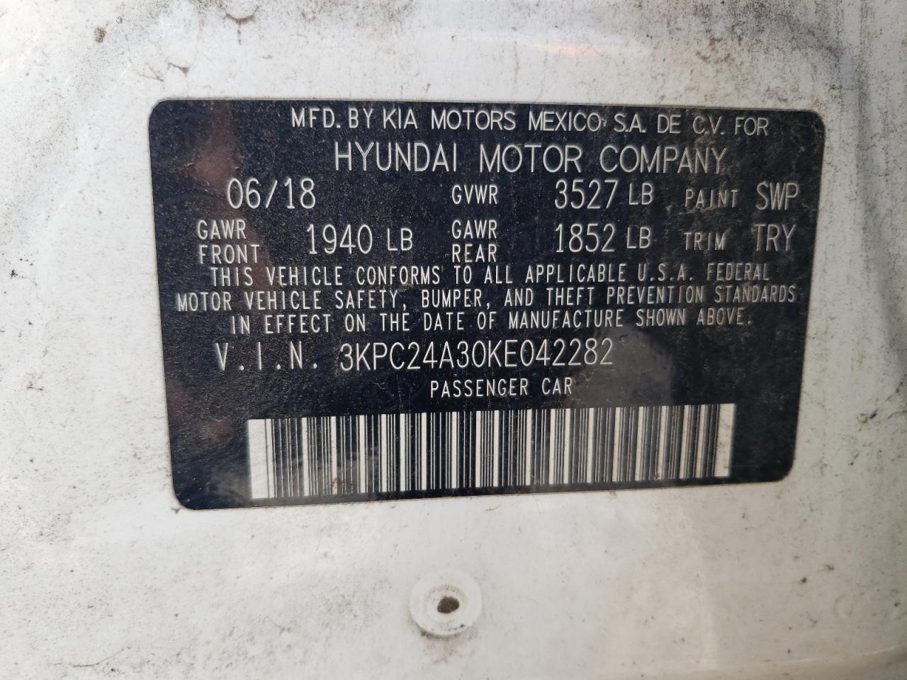 2019 Hyundai Accent Se VIN: 3KPC24A30KE042282 Lot: 65319374