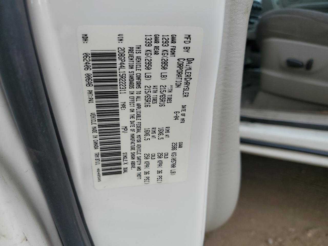 2007 Dodge Grand Caravan Sxt VIN: 2D8GP44L15R222311 Lot: 68945644