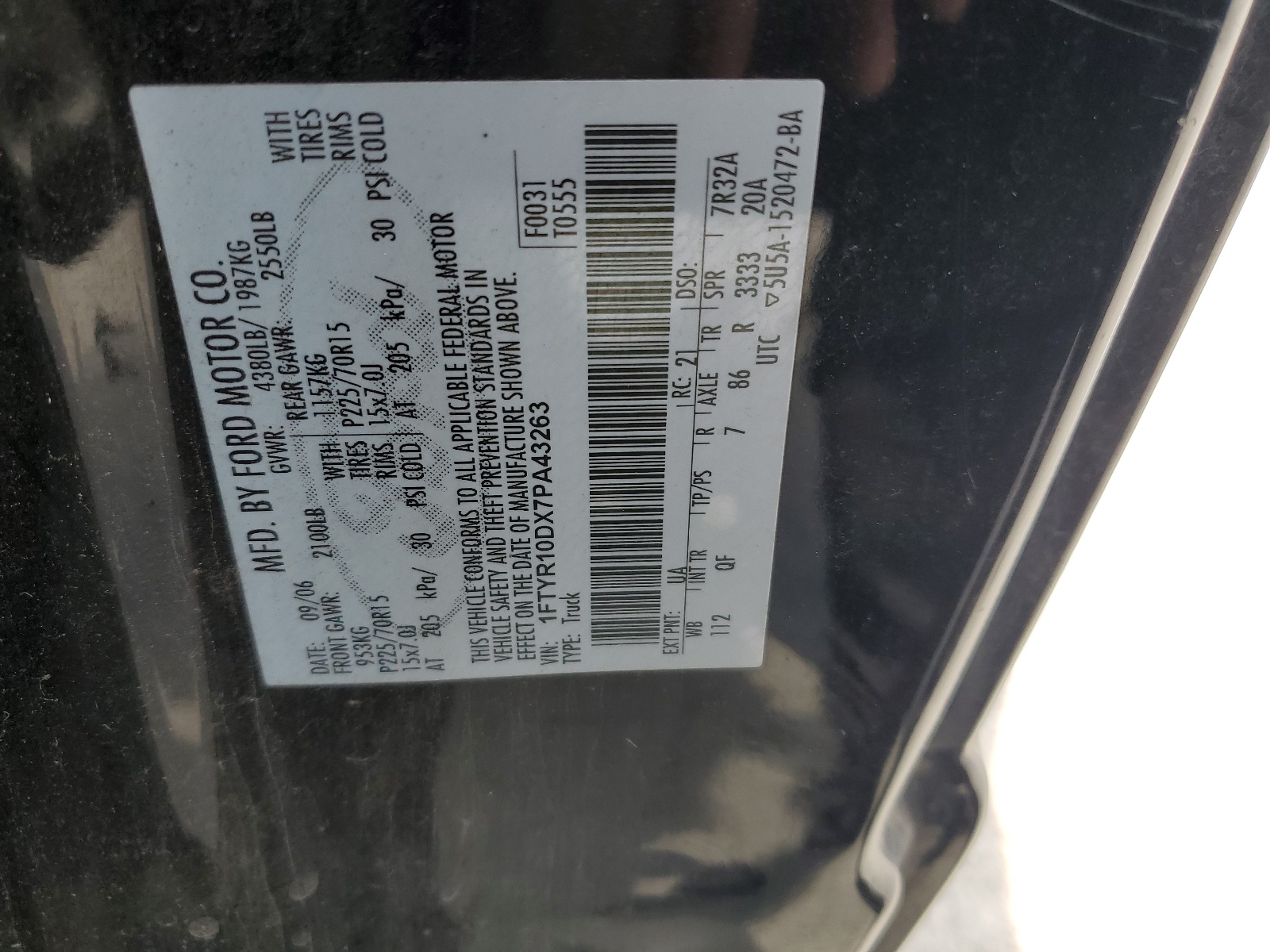 1FTYR10DX7PA43263 2007 Ford Ranger