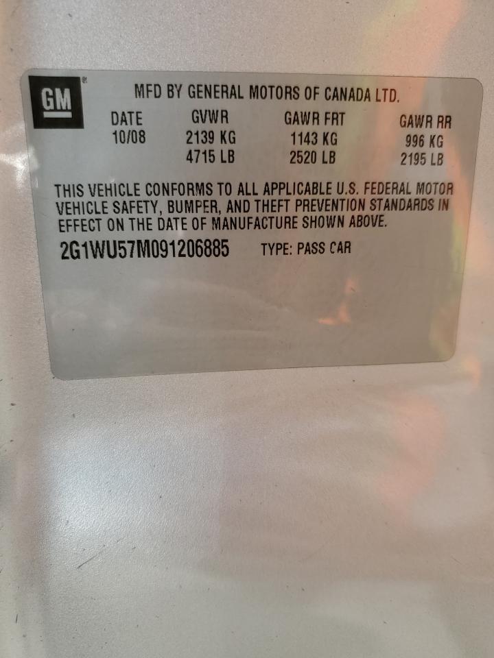 2009 Chevrolet Impala Ltz VIN: 2G1WU57M091206885 Lot: 68940194