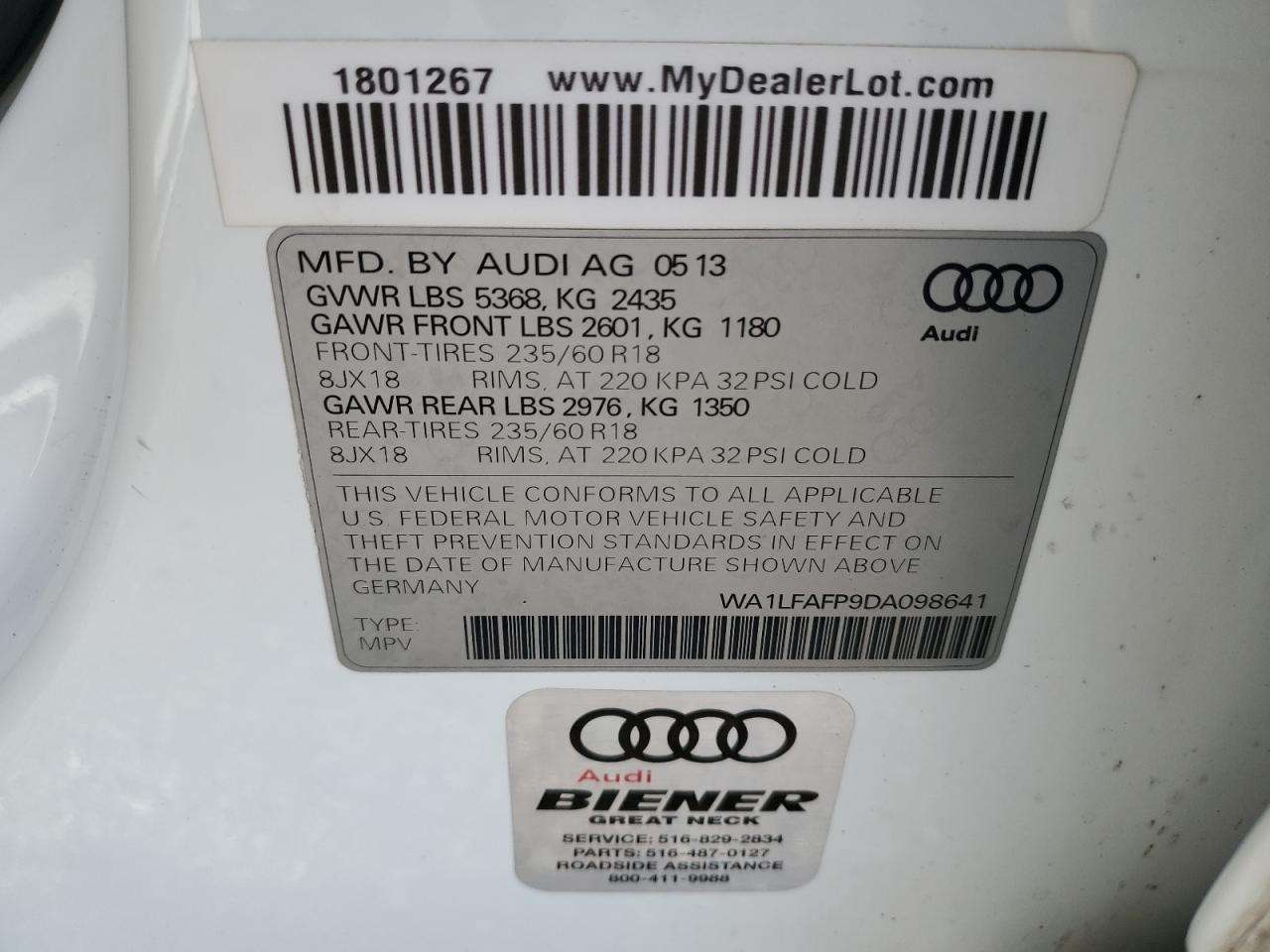 WA1LFAFP9DA098641 2013 Audi Q5 Premium Plus