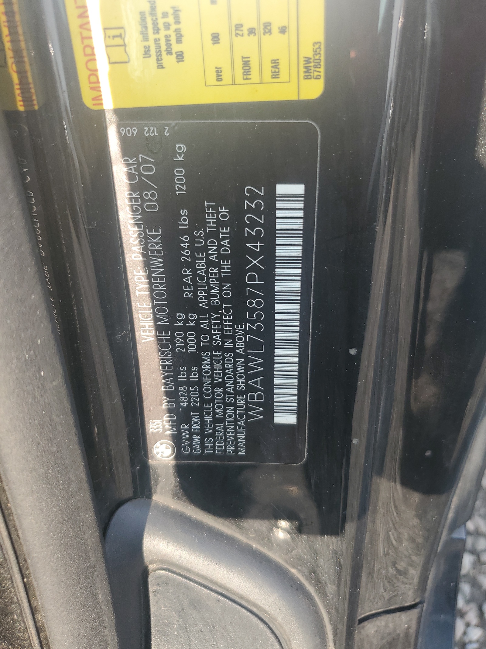 WBAWL73587PX43232 2007 BMW 335 I