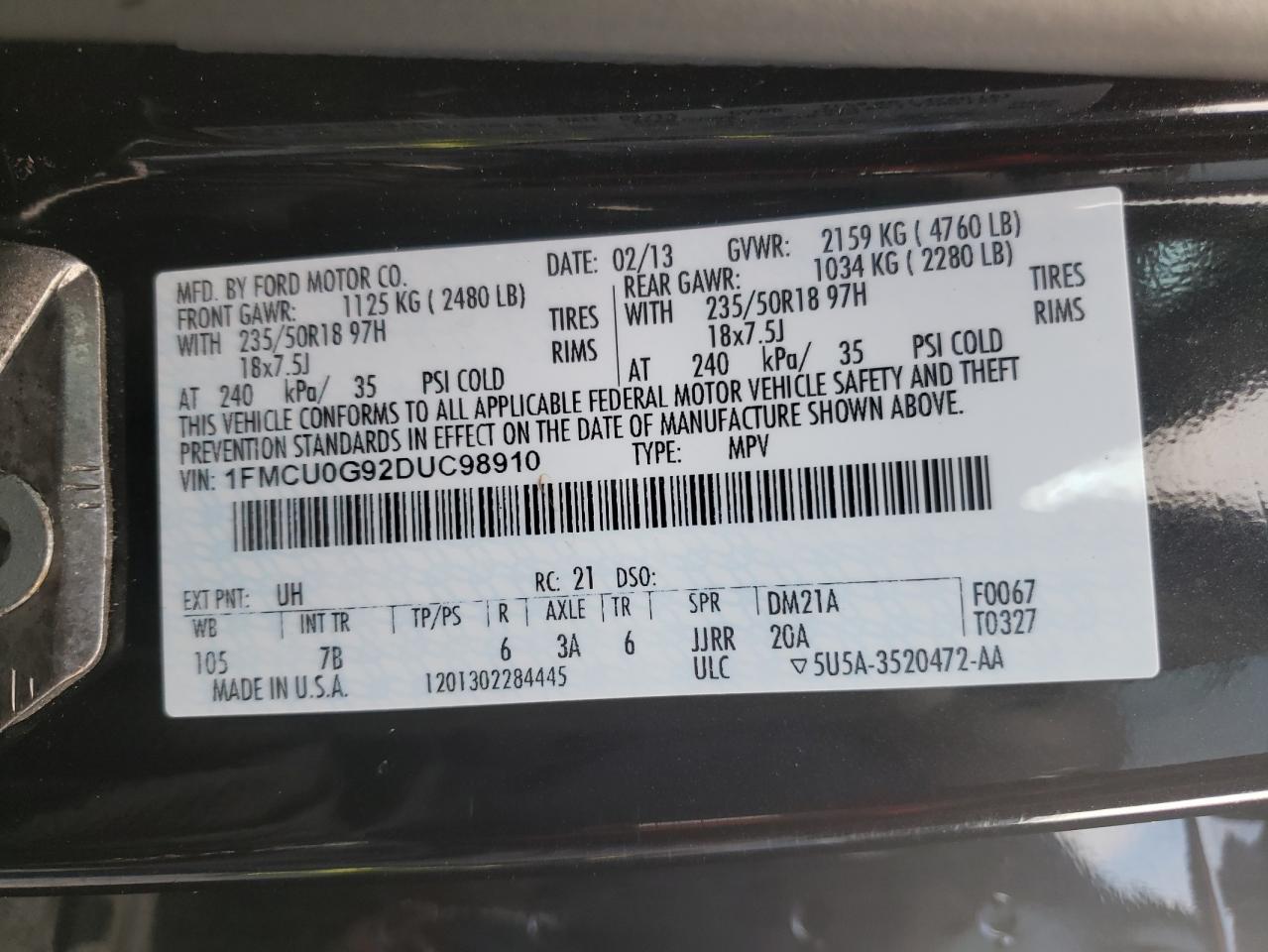 2013 Ford Escape Se VIN: 1FMCU0G92DUC98910 Lot: 65859824