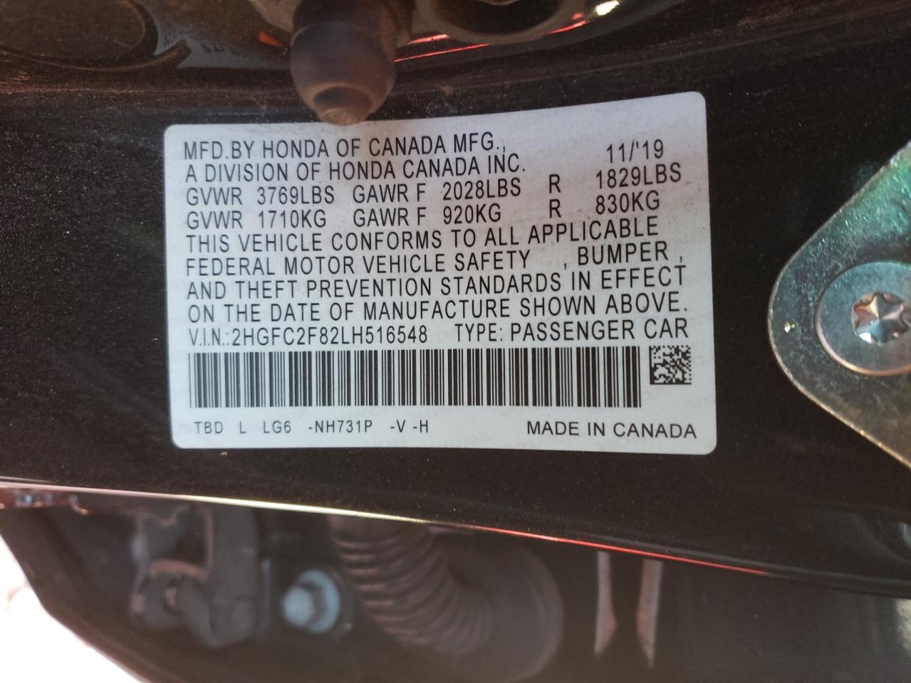 2020 Honda Civic Sport VIN: 2HGFC2F82LH516548 Lot: 68895494