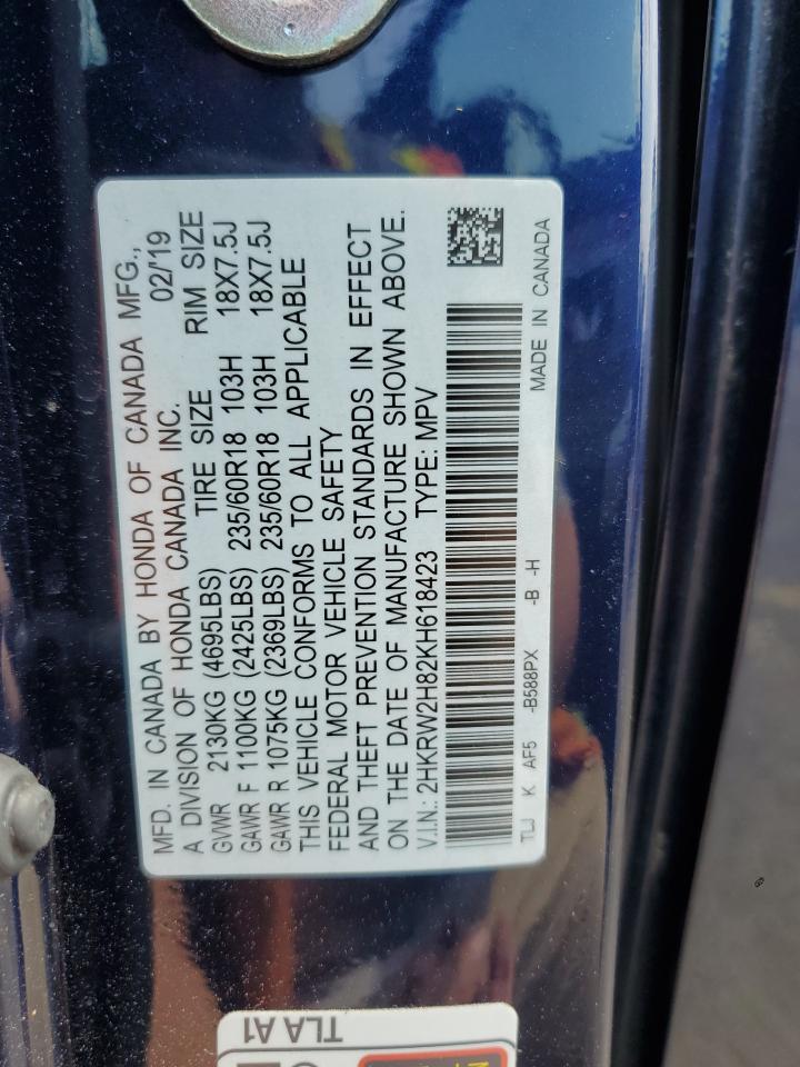2019 Honda Cr-V Exl VIN: 2HKRW2H82KH618423 Lot: 66300664